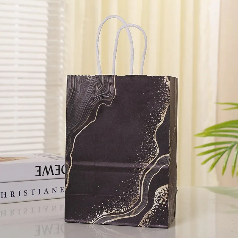 5pcs Marble Design Kraft Paper Gift Bag with Handle Birthday Party Packaging Bag Wedding Favors Eid Ramadan Festival Supplies