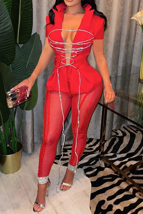 Solid Color Kitsch Strappy Pant Suit