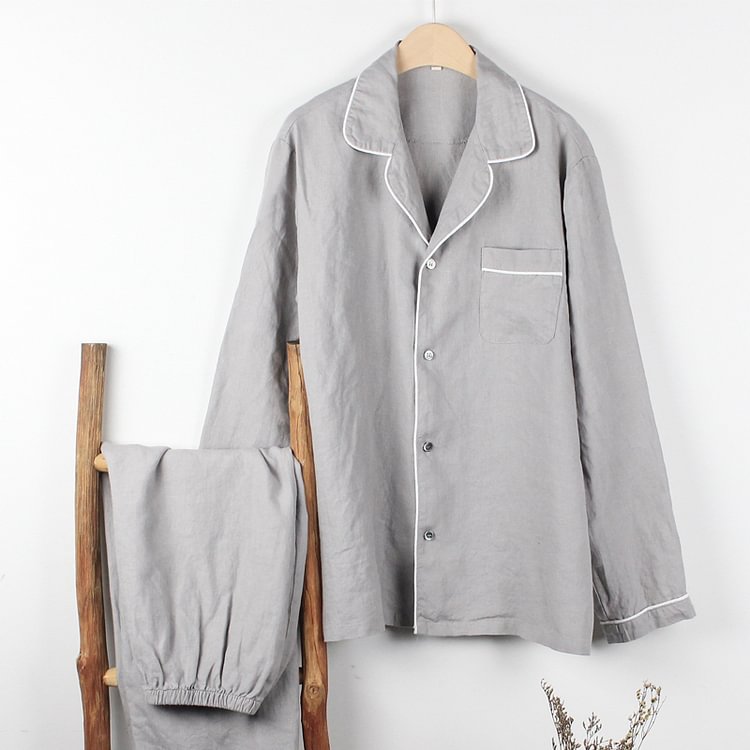 Mern`s Washable Long-sleeve Linen Pajama Set-ChouChouHome