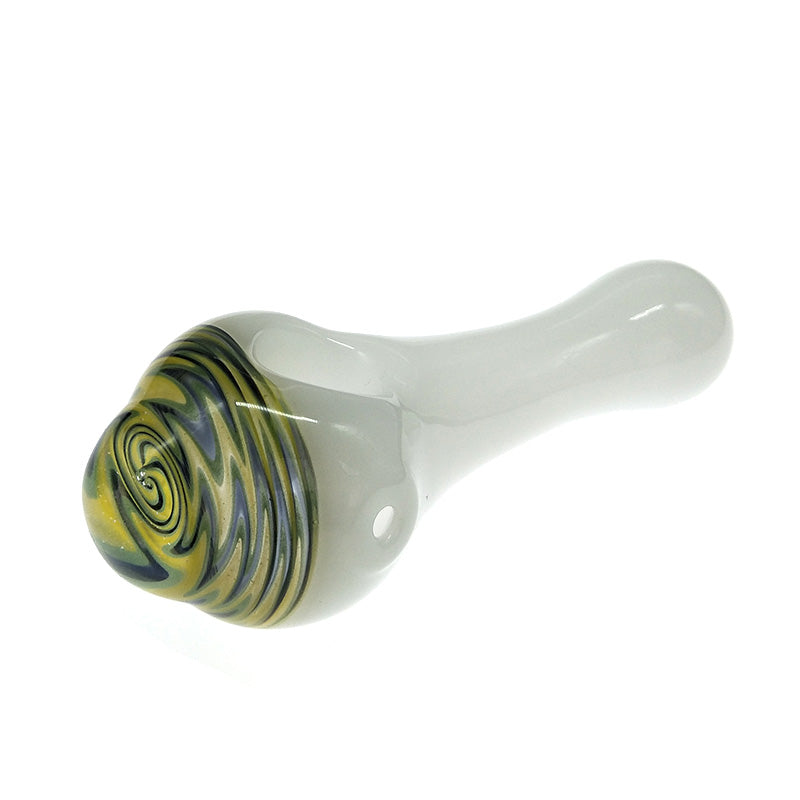 White Jade Spoon pipe Green Thread Marbles Glass Bowl Pipe