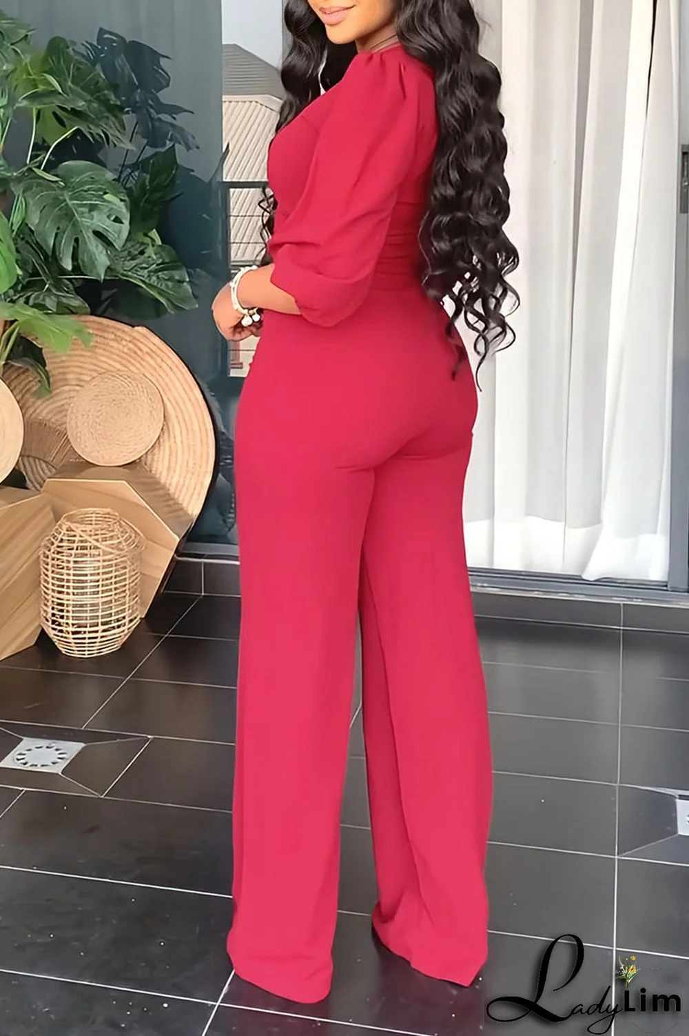 Red Casual Solid Split Joint O Neck Half Sleeve Two Pieces