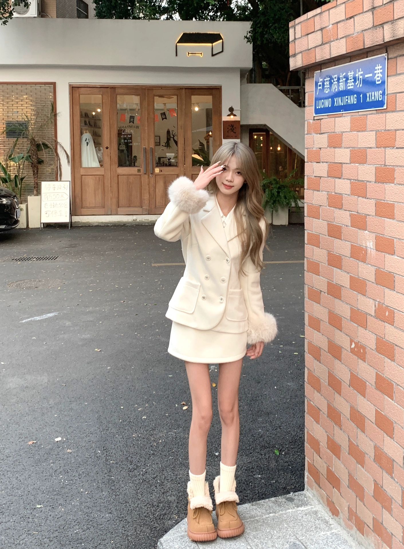 Elegant 2 piece Set Women Blazer Fuax Fur Patchwork Long Sleeve Jacket Mini Skirt Solid Suit Autumn Winter Korean Casual Outfits
