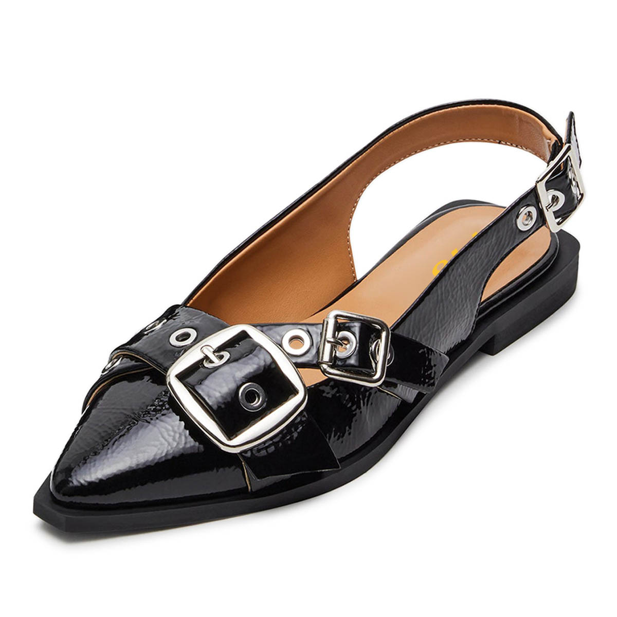 Women's Faux Leather Pointed Toe Classic Black Slingback Flats Nicepairs