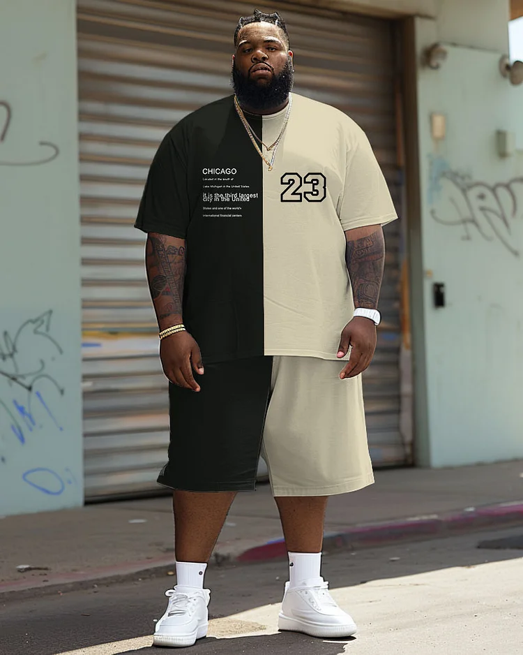 Men's Plus Size Street Casual Color Matching Digital Print T-Shirt Shorts Suit
