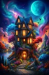 Luxury AB Velvet Diamond Painting Kit - Magical Forest Treehouse