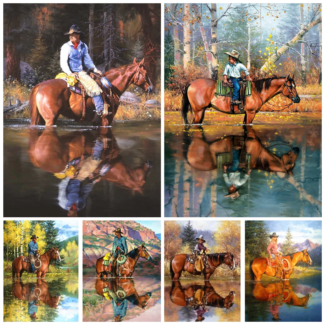 Diamond Painting - Full Round/Square Drill - Cowboy and Horse(30*40 - 50*60cm)