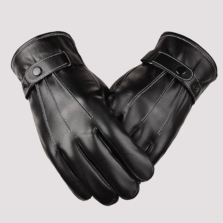 Men's PU Leather Windproof Waterproof Outdoor Touch Screen Gloves