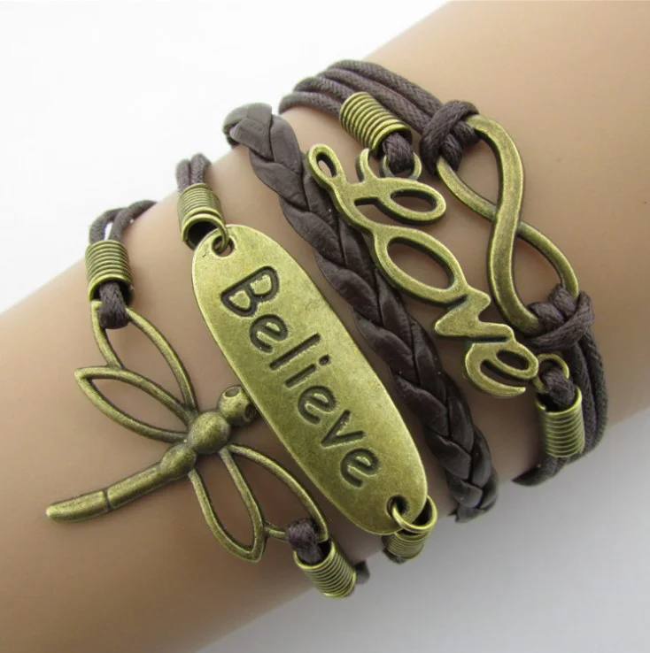 Believe Dragonfly Multi-strand Wax Rope Braided Bracelet