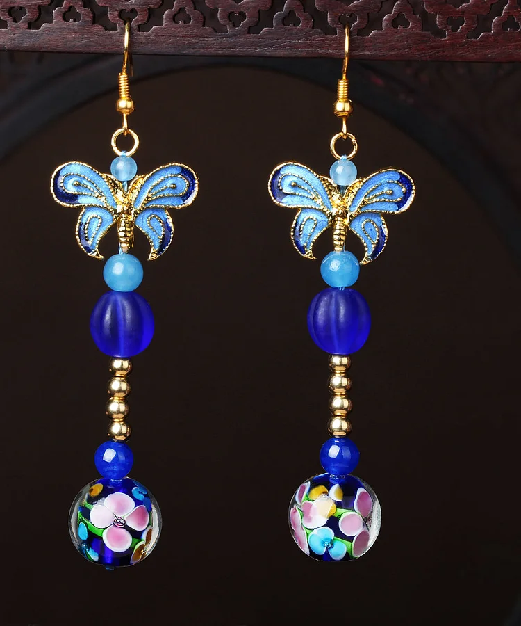 Stylish Blue Butterfly Coloured Glaze Drop Earrings