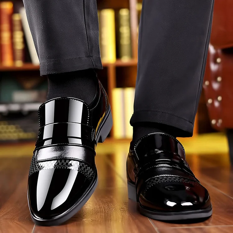 Patent Leather Lined Patchwork Pointy Toe Dress Shoes
