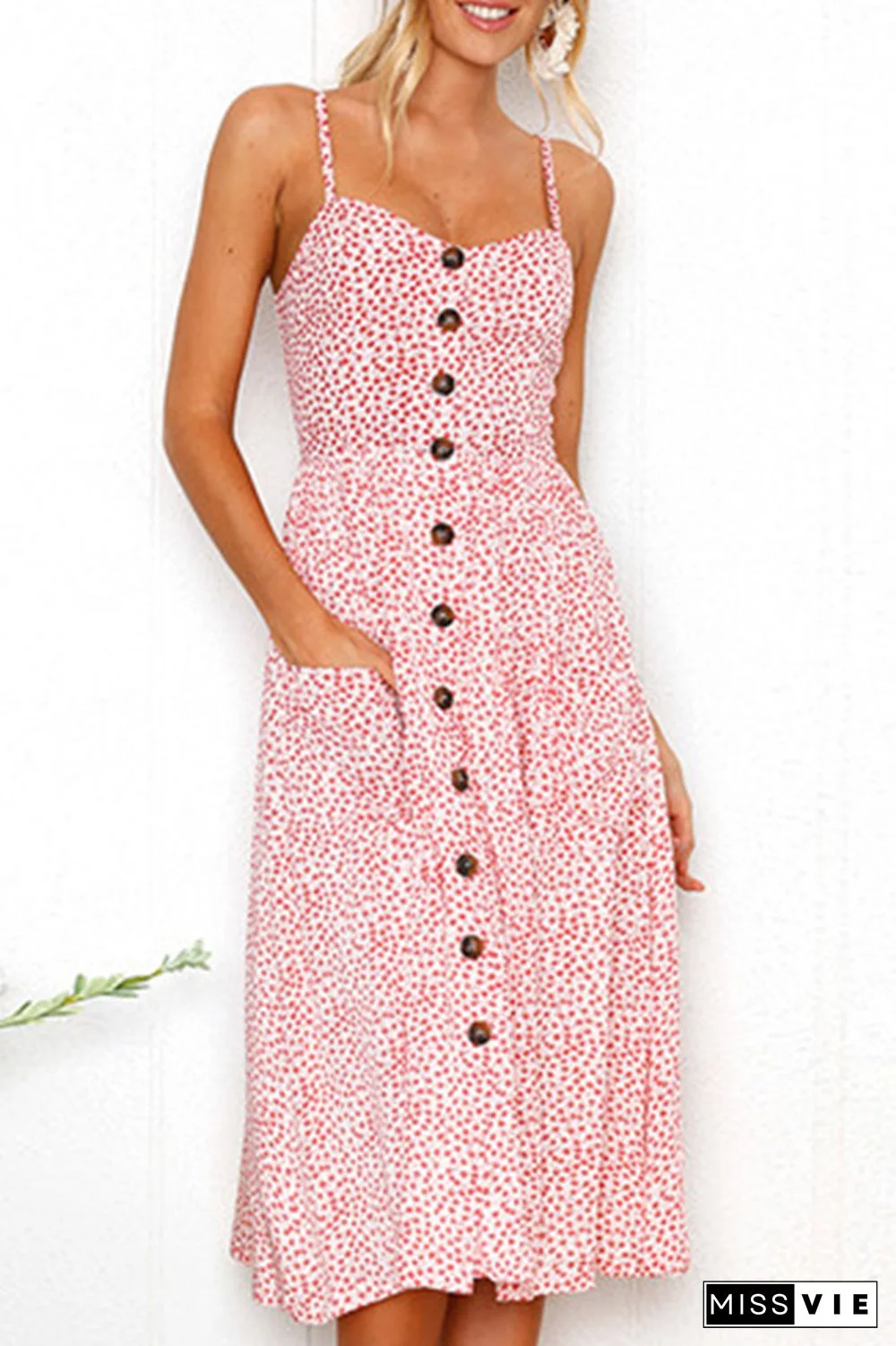 Casual Striped Floral Buckle Spaghetti Strap A Line Dresses