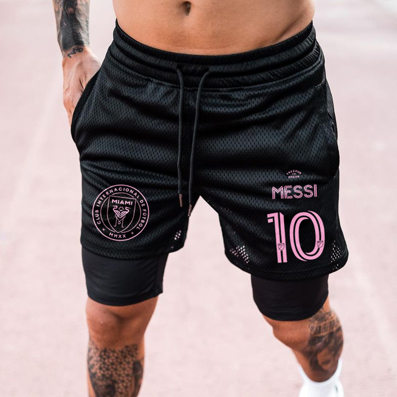  Sporty Mesh Shorts with Team Logo and Slogan for Active Wear