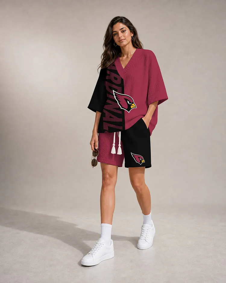 Arizona Cardinals Women&rsquo;s V-neck Jacquard Cable-Knit Tee & Shorts Set