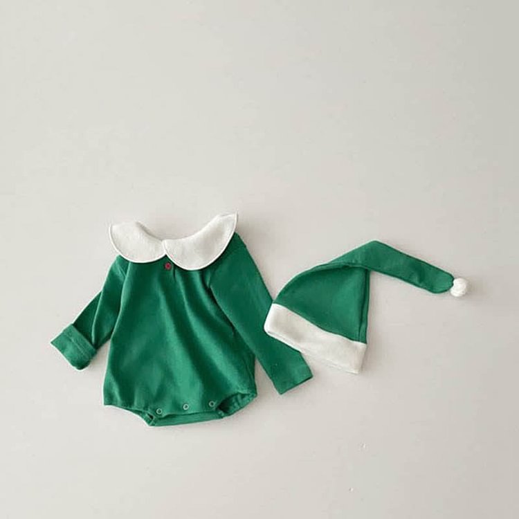 Baby Peter Pan Collar Christmas Bodysuit with Hat