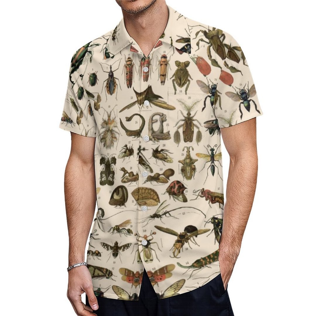 Vintage Colorful Insects Entomology Taxonomy Hawaiian Shirt Mens Button Down Tropical Hawaii Beach Shirts