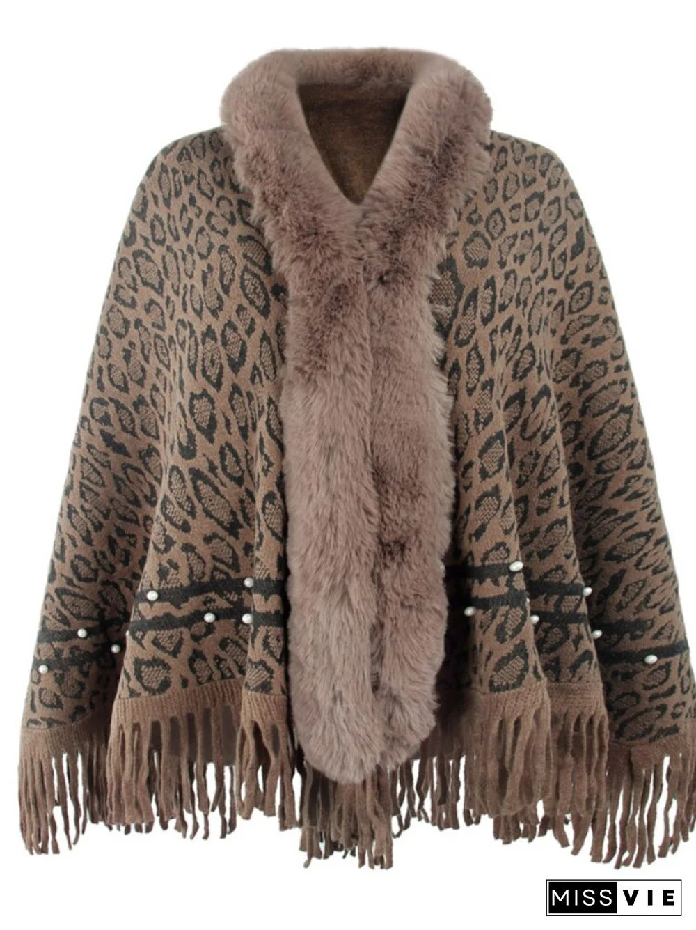 Autumn Winter New Leopard Print Shawl Fashionable Women's Hem Tassel Warm Knitting Bib Shawl Thickened Winter Coat Coat Top