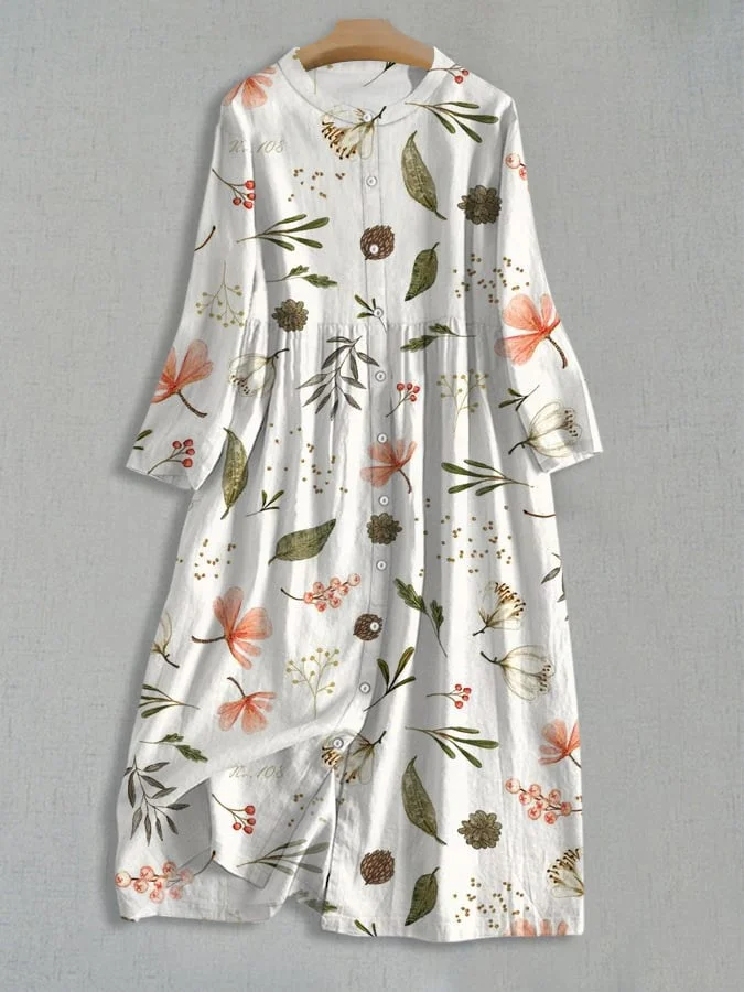 Women's Botanical Floral Design Single Breasted Dress
