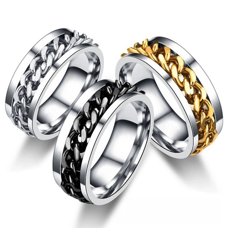 Rotating Ring Chain Finger Ring Titanium Steel  Chain Ring Men's And Women's Rotating Stainless Steel Open Beer