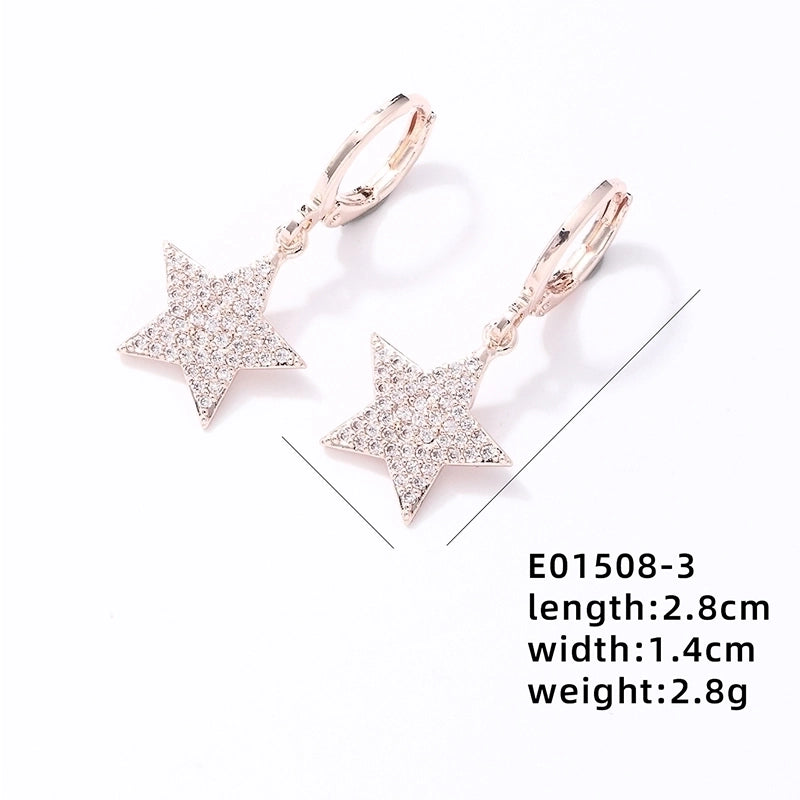 304 Stainless Steel Copper K Gold Plated Rhodium Plated Hip-Hop Minimalist Plating Inlay Pentagram Zircon Jewelry Set