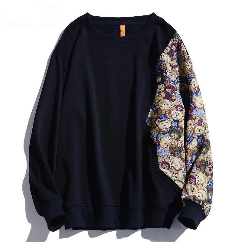 Oversized S-3XL Couple Harajuku Hoodies Spring Fall Women Patchwork Fashion Bear Sweatshirts Female Long Sleeve Pullover Clothes