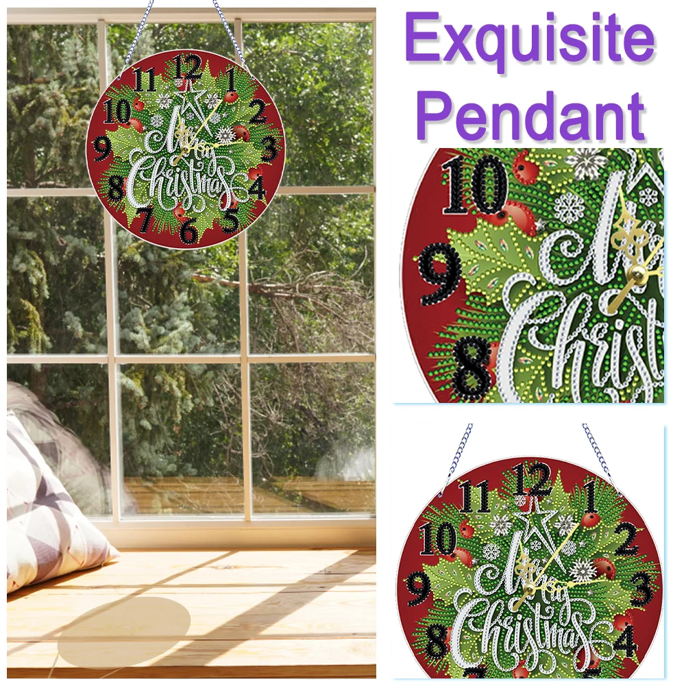 2D Flat DIY Xmas Diamond Painting Ornament with Clock Function Creative Craft