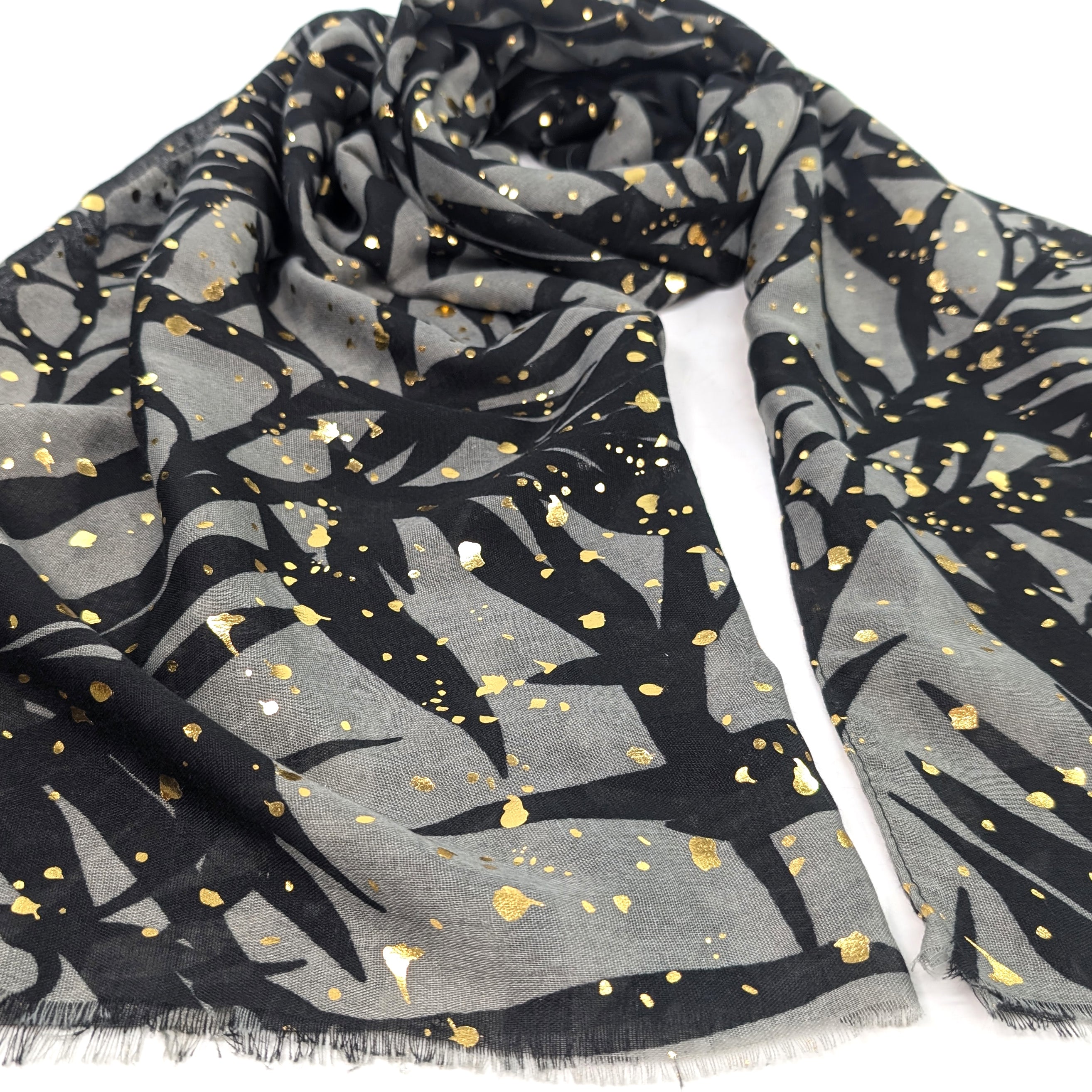 Kori - Glistening Leaves Scarf (70x180cm) - Black/Grey
