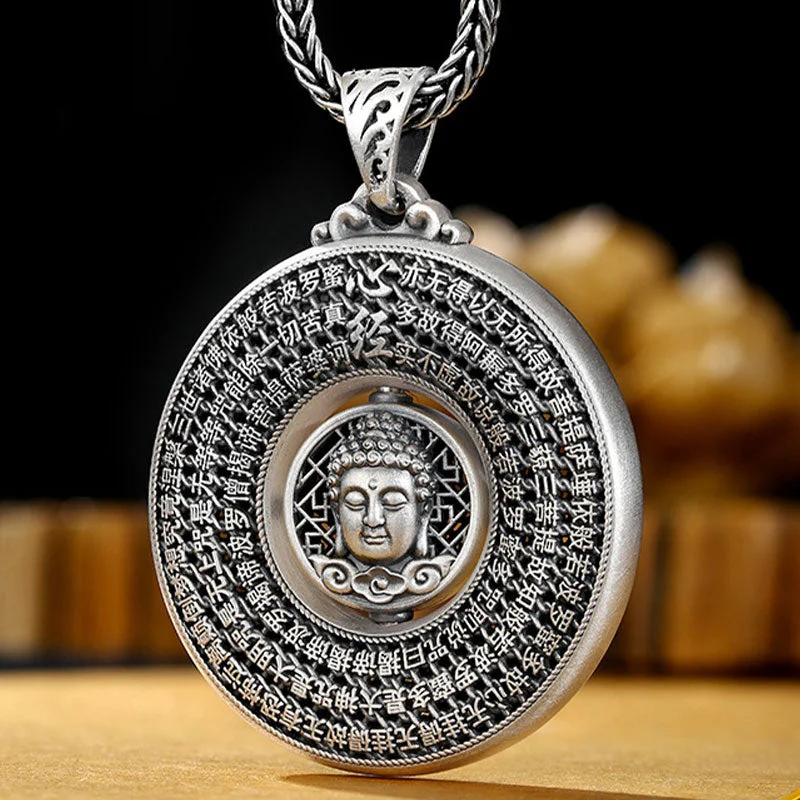 Buddha Heart Sutra Compassion Necklace Rotatable Pendant