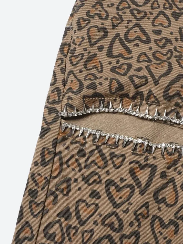 Brownm Leopard Embellished Cut Out Pants