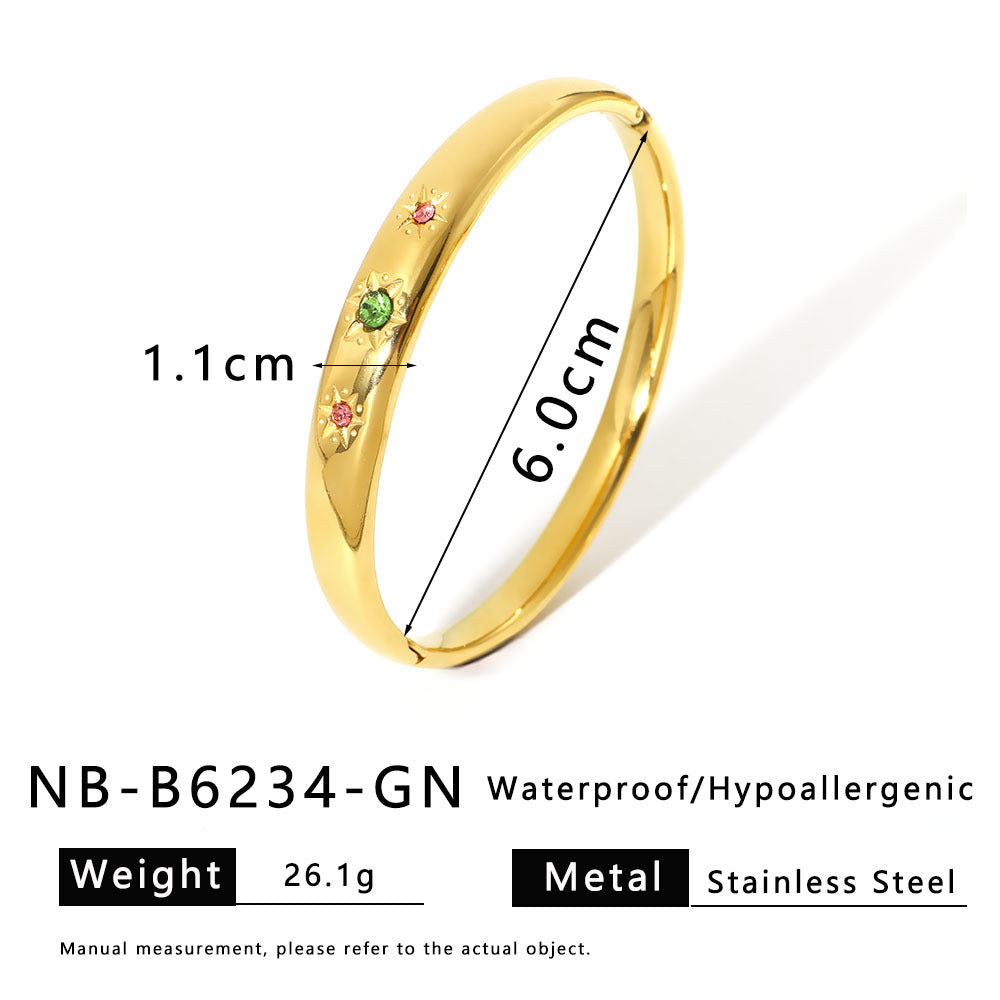 Fashion French Stainless Steel Bracelet Plated With 18K Gold And Inlaid With Zircon Shiny Retro Style Bracelet For Women