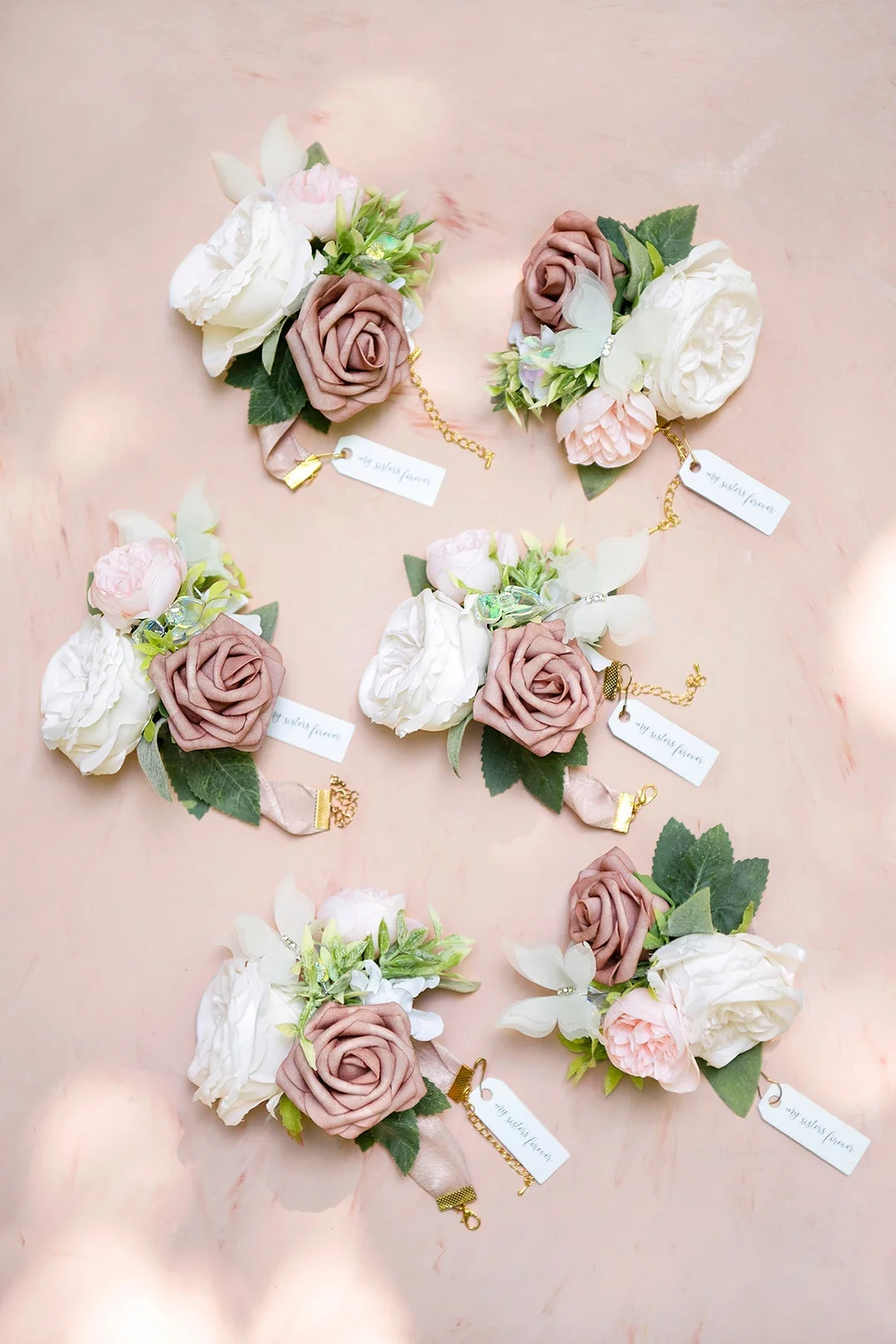 Wrist Corsages in Dusty Rose & Ivory