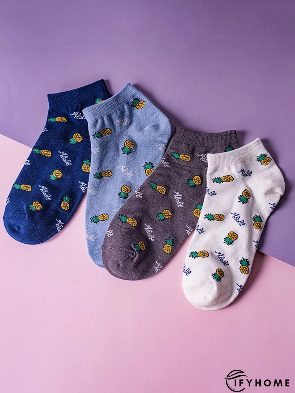 Vintage Casual Pineapple English Alphabet Multicolor Short Socks | IFYHOME