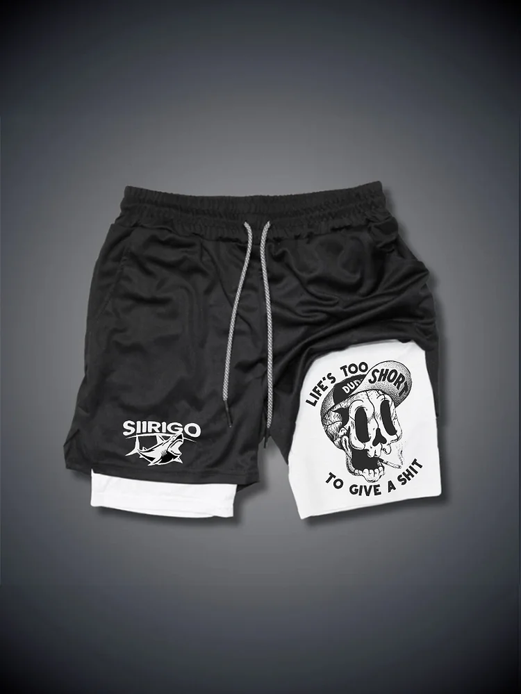 LIFE’S TOO SHORT TO GIVE A SHIT Funny Skull Print GYM PERFORMANCE SHORTS