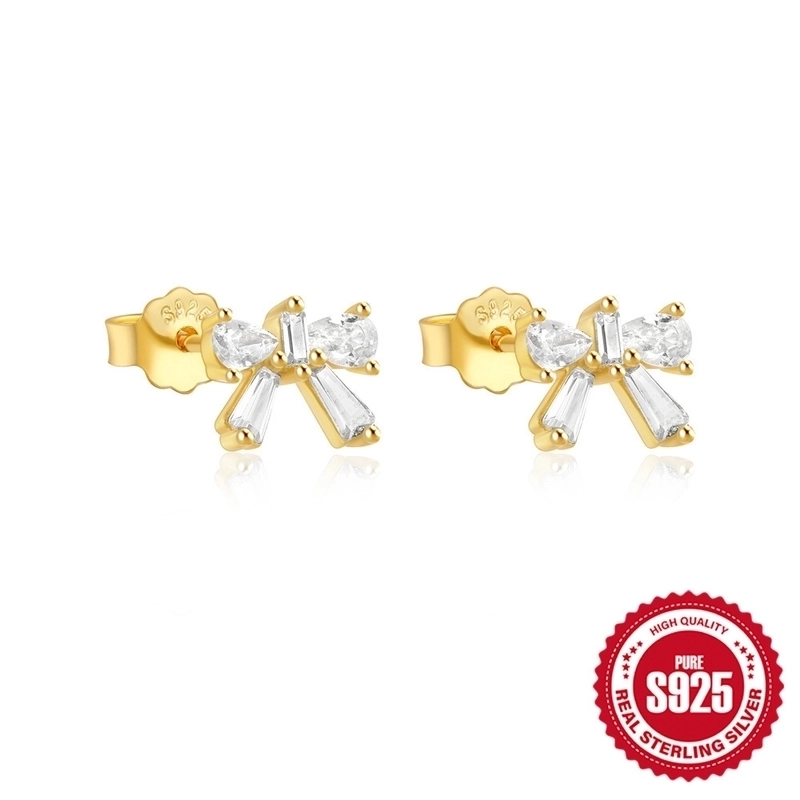 1 Pair 925 Sterling Silver Zircon Heart Shape Bow Knot Ear Studs