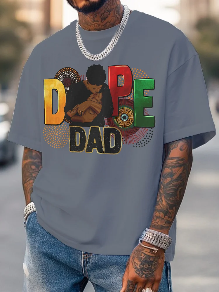 Men's Father's Day Dope Dad Print Cotton Casual T-Shirt