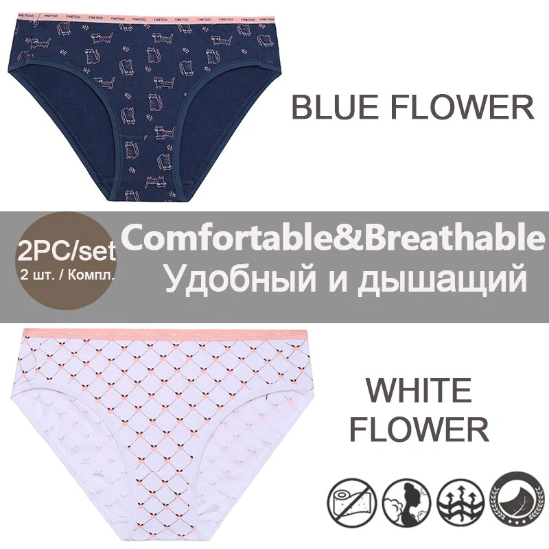FINETOO 1/2PCS Women's Cotton Panties Sexy Lingerie Fashion Letter Waist Female Cute Pantys M-XXL Ladies Floral Printed Briefs