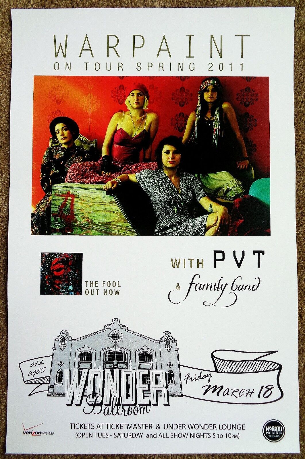 WARPAINT 2011 Gig POSTER The Fool Portland Oregon Concert