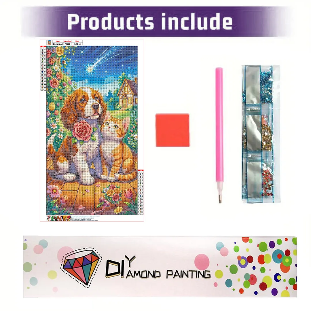 Cat and Dog 5D Full Round Drill DIY Diamond Painting Kit for Adults 40x70CM