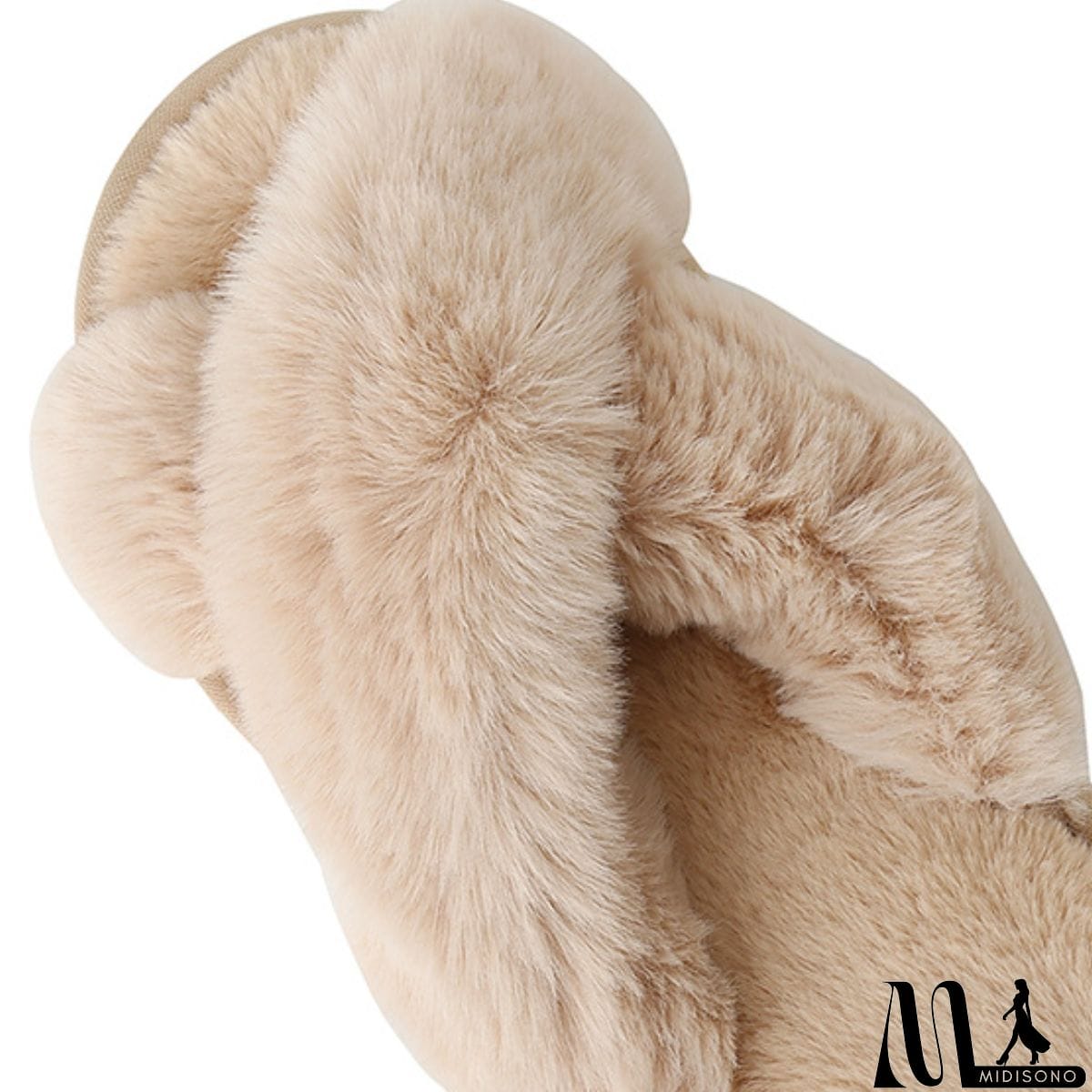 MidiSono - Faux Fur Crisscross Strap Slippers