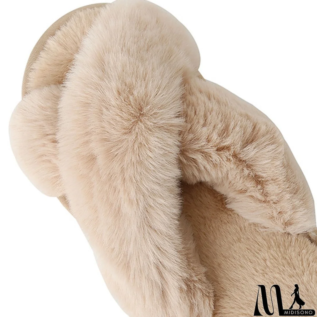 MidiSono - Faux Fur Crisscross Strap Slippers