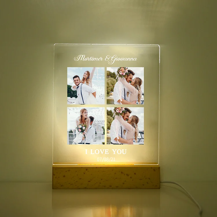 Lampe de chevet LED 4 photo Personnalisé avec 2 Prénoms Personnalisé et texte Jessemade FR