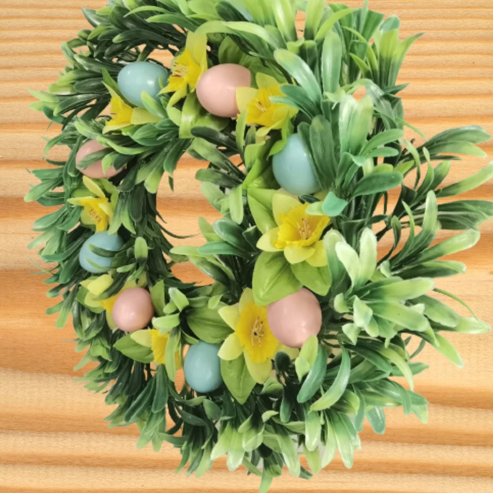 Easter Rattan Colorful Egg Sunflower Garland Decorative Door Hanging