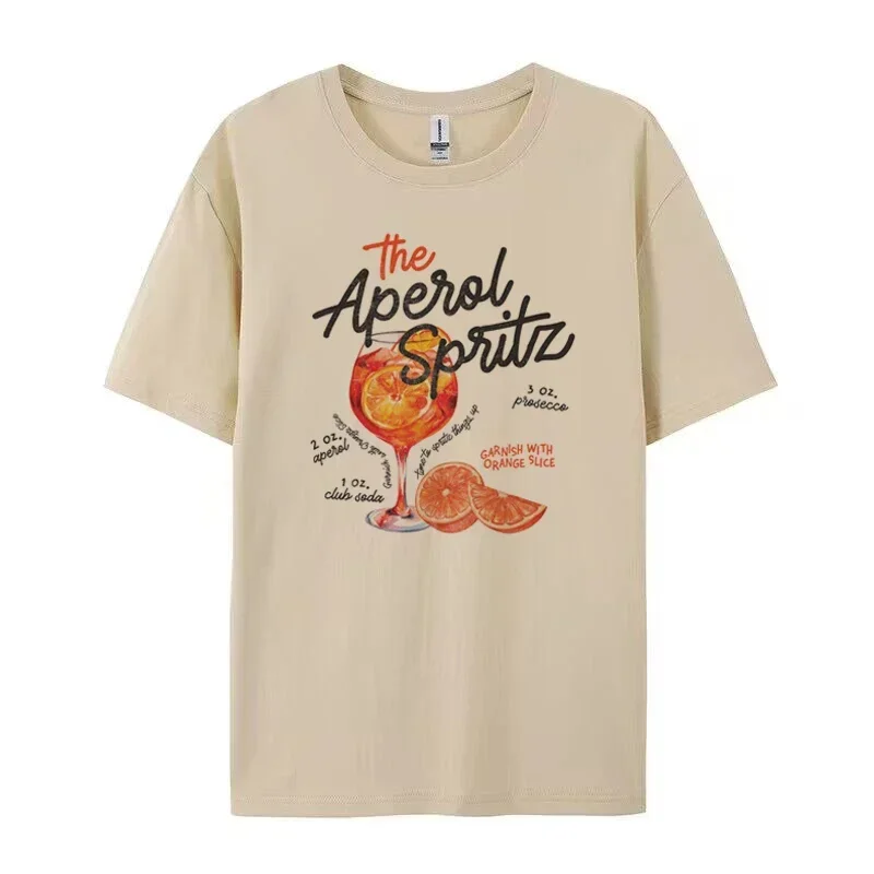Cotton Women's T-Shirts Retro Cocktail Printing T-Shirts Soft O-Neck Loose Tees