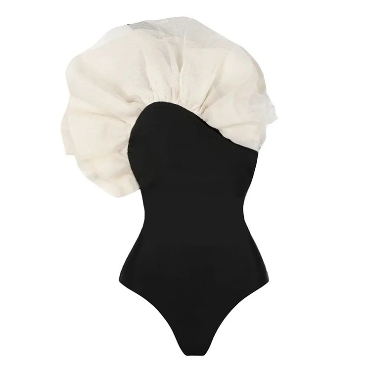 Net Yarn Ruffle One Piece Swimsuit and Skirt Flaxmaker