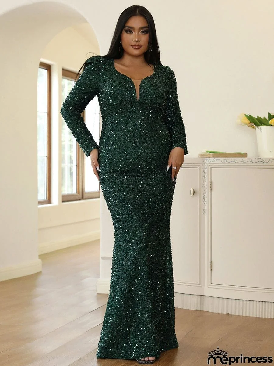 Plus Size Mermaid Sequins Green Evening Dress PXJ1877