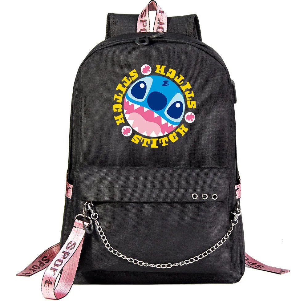 Buzzdaisy Stitch Shoolbag Backpack USB Charging Students Notebook Bag for Kids Gifts