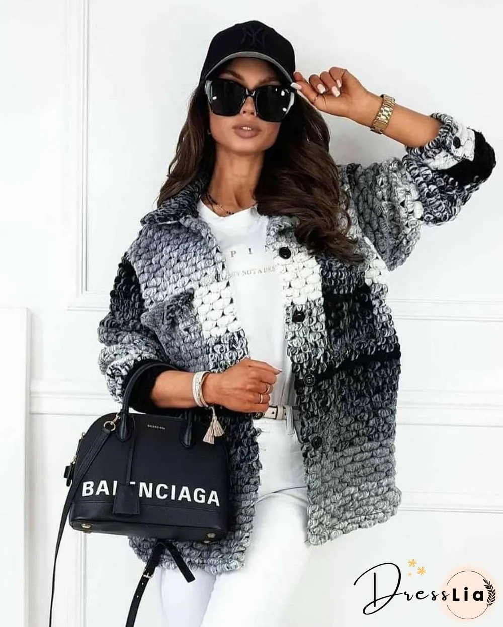 Autumn and winter womens new fashion print ladies woolen coat women coats tweed jacket