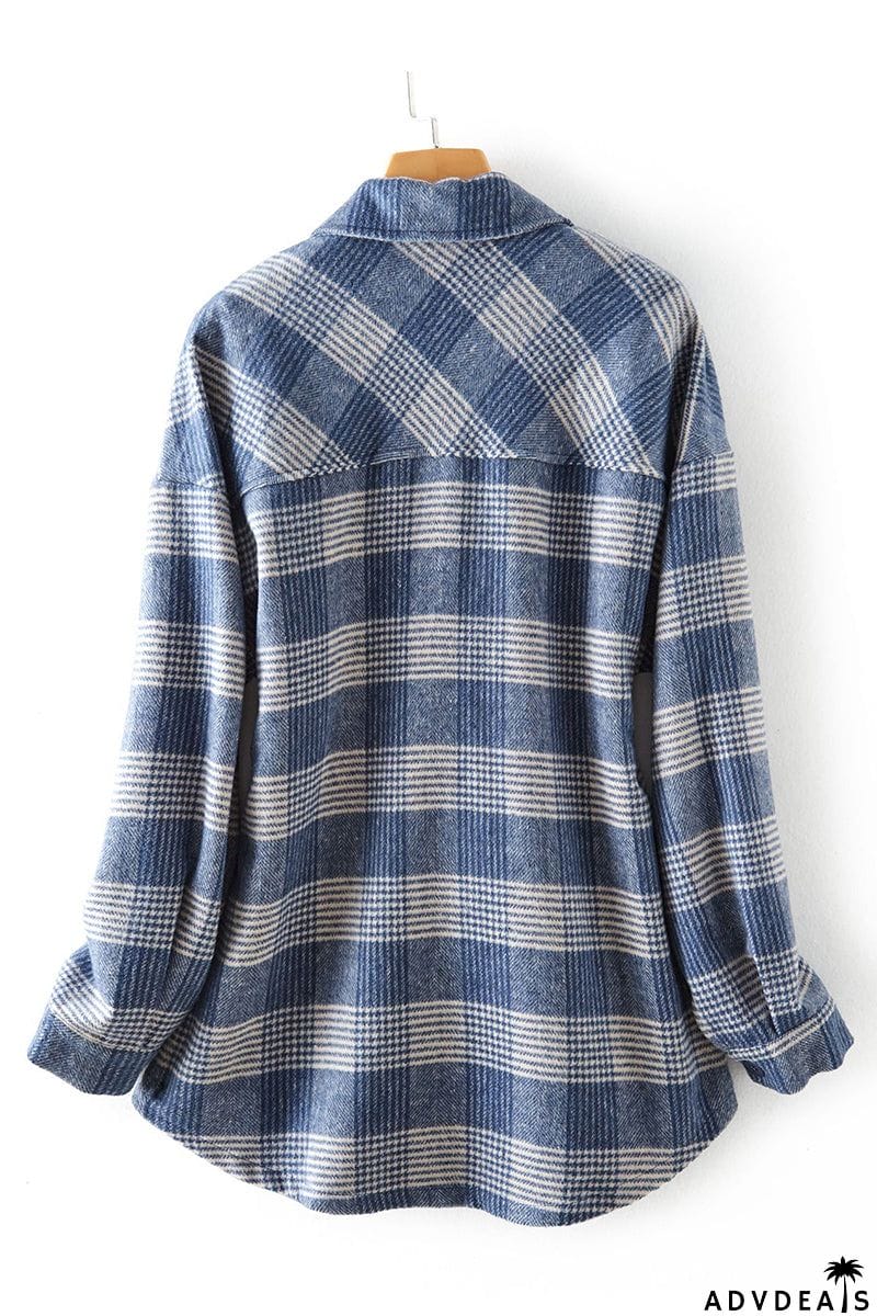 Plaid Buckle Turndown Collar Tops