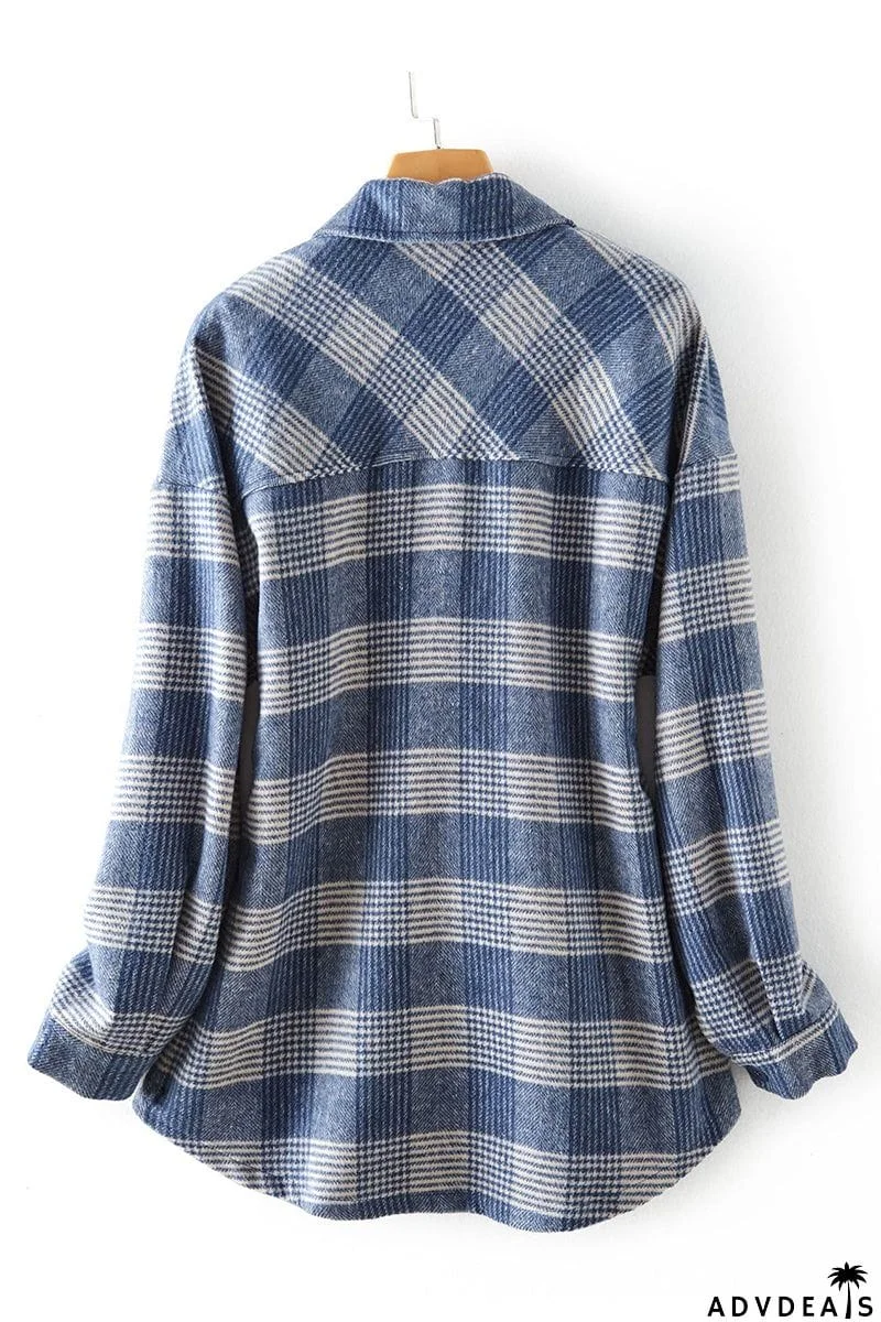 Plaid Buckle Turndown Collar Tops