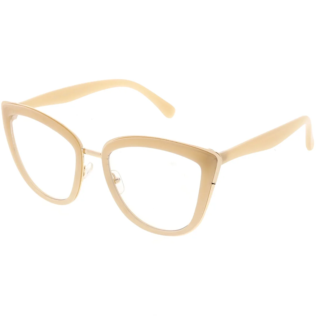Oversize Rimmed Metal Cat Eye Glasses Clear Lens 55mm