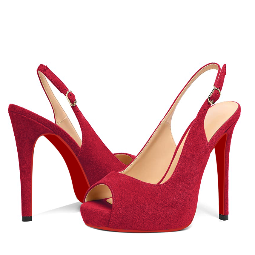 120mm Strap Slingback Sandals Peep Toe Platform Stilettos Red Bottom Suede Heels-vocosishoes